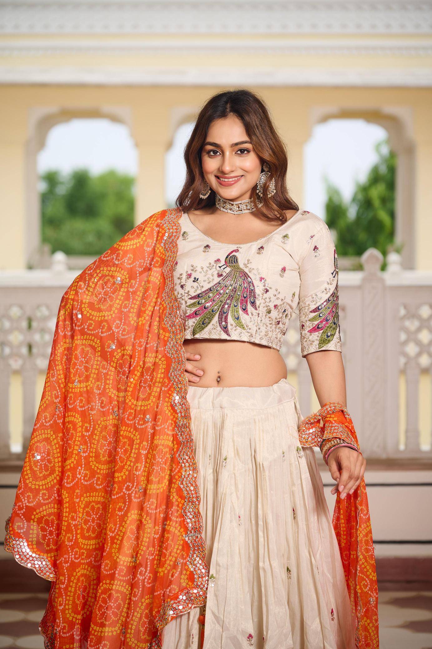 New Launching Festival Ram 102 Tissue silk Orange Bridal lehenga choli suppliers in Bangalore